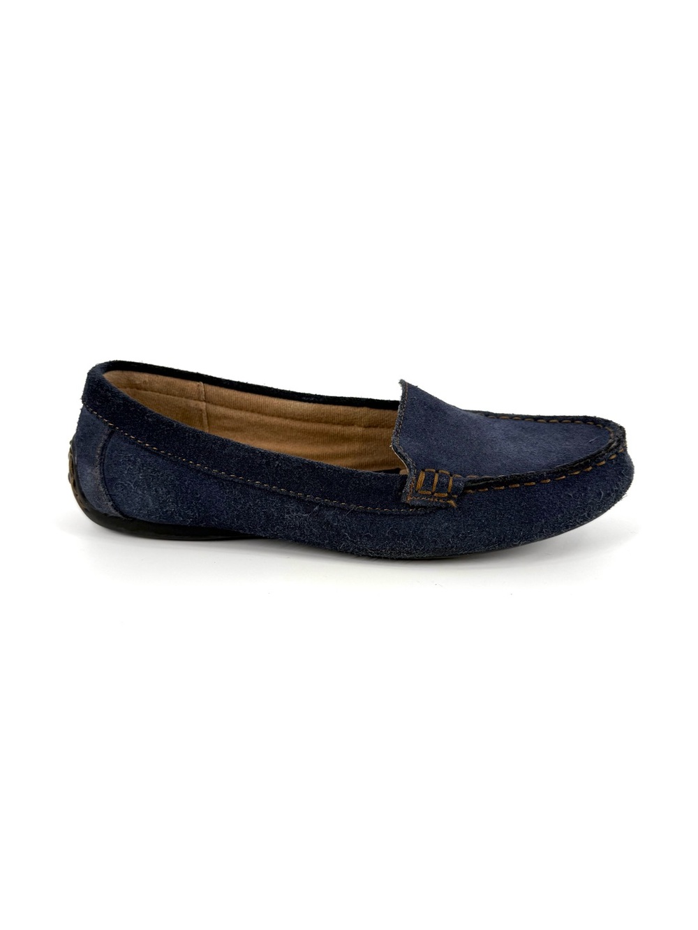 Cabelas Driving Moccasins Loafers Womens Size 6.5 Navy Blue Suede Leather Shoes